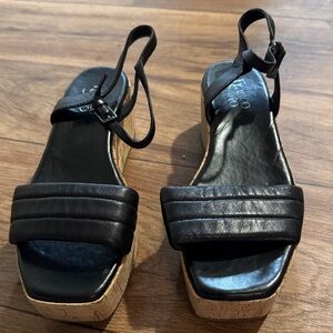 Franco Sarto Black Leather Platform Sandals